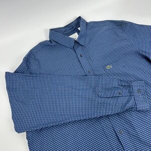 Lacoste Shirt Men's‎ XLT Tall Blue Gingham Check Long Sleeve Button Up Preppy
